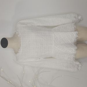 Shein Tweed Raw Hem White Sparkle Blouse SZ 8/10